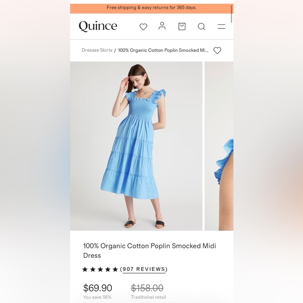 Quince Sky Blue Smocked Midi Dress with Ruffle Straps